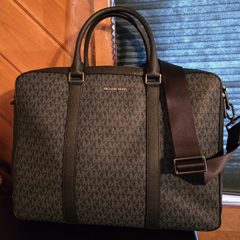 Michael Kors Navy Gray Monogram Business Unisex Briefcase